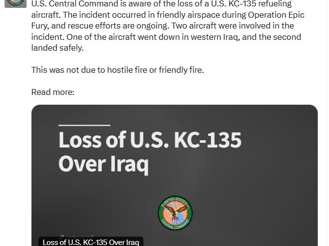 अमेरिकी वायुसेना का रीफ्यूलिंग एयरक्राफ्ट पश्चिमी इराक में लापता